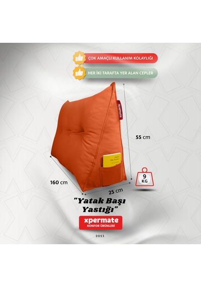Yatak Başı Yastığı Sırt Ve Bel Destek Yastığı 160 Cm Turuncu