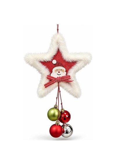 Yılbaşı Ağacı Süsü Noel Baba Figürlü Peluş Kırmızı Yıldız Diğer