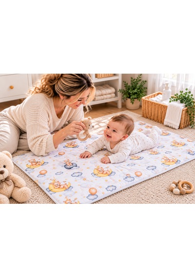 Zeyno Home Tekstil Pamuklu Bebek Alt Değiştirme Minderi 40x70 Cm Ayıcıklı Desenli Taşınabilir Bebek Bakım Matı