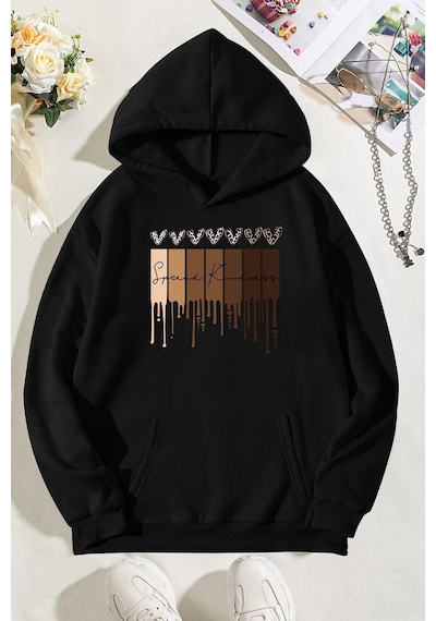 Uyguntarz Leopar Kalp Baskılı Oversize Sweatshirt siyah