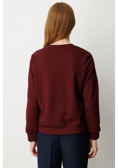 On Fashion Kadın Kolları Ve Yakası Pencere Detaylı Bordo Sweatshirt 66322 Bordo