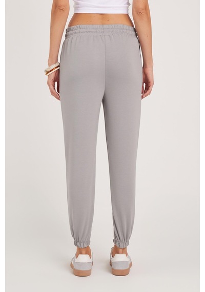 Tudors Kadın Relax Fit Rahat Kesim Modal Kumaş Beli Bağlamalı Lastikli Jogger Gri Eşofman Altı-39587