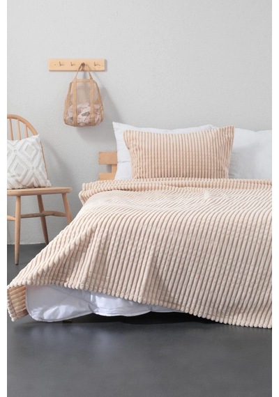 Alya Home Merinos Modern Line 3 Parça Battaniye Seti Bej