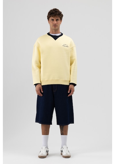 Vamos Oversize Bisiklet Yaka Baskılı Sweatshirt V70-91 Sarı