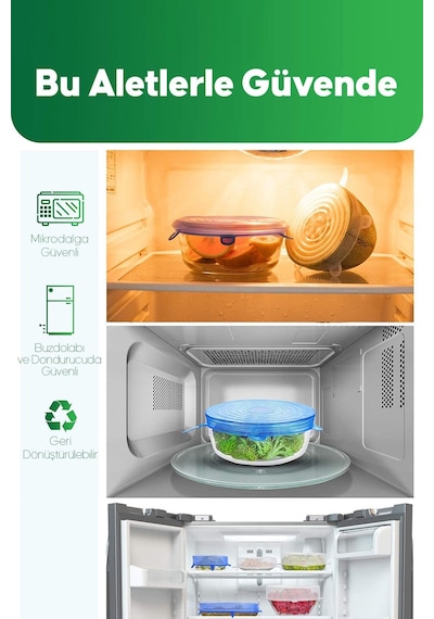 Silikon Strech Kapak 6'lı Tazeliği Koruyan Saklama Kabı Silikon Çok Renkli Diğer