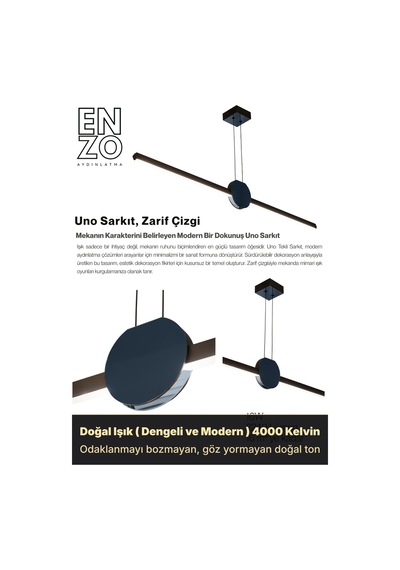 Unos Füme Lineer Sarkıt Avize - Aşağı Işık Doğal Işık