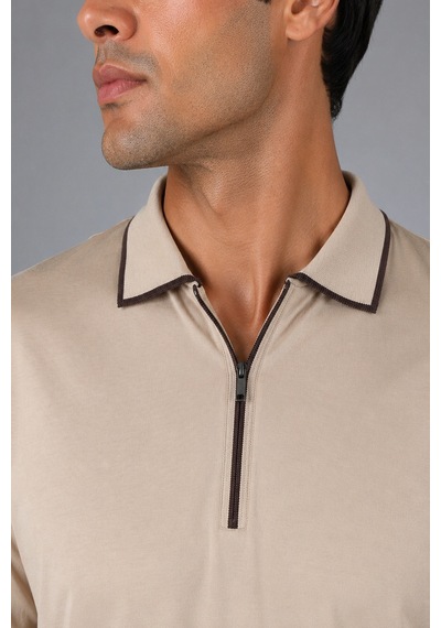 Bisse Bej Çerçeve Polo Yaka Fermuarli T-shirt Ts26y26102 C07