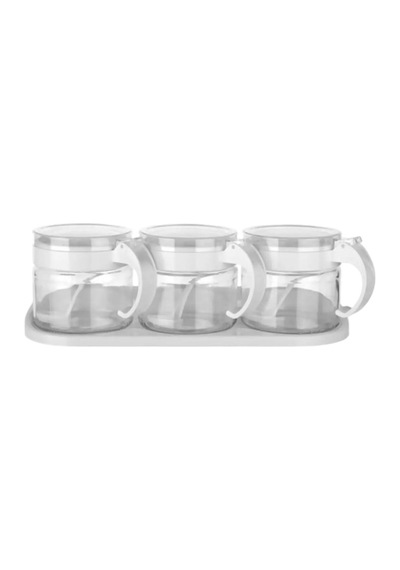 Cam Baharatlık 3 Lü Set 300ml Kaşıklı Beyaz