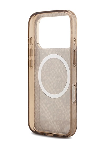Apple iPhone Uyumlu 18 Pro Max Kılıf Guess Lisanslı M-safeli Iml Peony Ve 4g Desenli Klasik Logolu Kahverengi