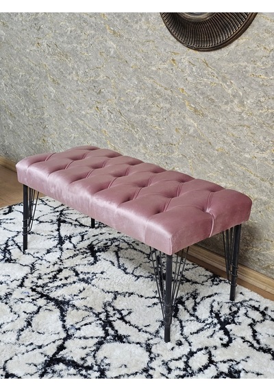 Zafir Siyah Boyalı Tel Ayaklı 90 Cm Puf Bench - Puf - Bench - Kasalı Oturak - Oturak - Yatak Ucu Puf Pembe
