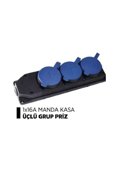 1x16a Manda Kasa Duvar Prizi Üçlü Grup Priz Kauçuk M3m