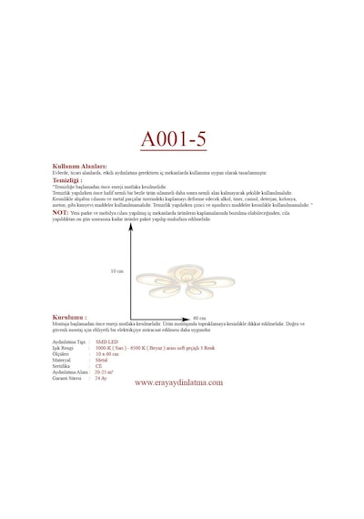 Eray Aydınlatma A001-5 Dimmer Kumandalı Led Avize