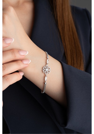 Çekirdekjewelry 925 Ayar Gümüş Parlak Taşlı Modern Kadın Bileklik Gri