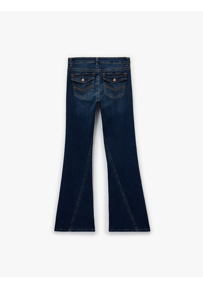 Koton Düğmeli Cepli Slim Fit Düşük Bel İspanyol Paça Jean Pantolon - Flare Jeans Koyu İndigo 6wal40246md