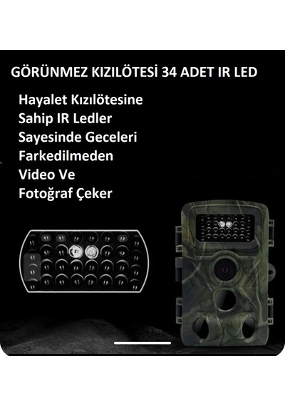 Fotokapan Kamera 128 Gb Sd Kart Destekli 36 Mp Gizli Gece Görüş