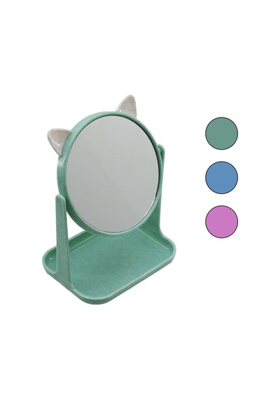 6 İnç - 15cm Yuvarlak Kulaklı Makyaj Aynası Renkli Plastik Takılık Sepetli 12x15.5cm 4741 Gri - Gümüş