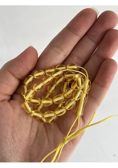 Oval Kesim Kokulu Toz Kehribar Tesbih 33lük 6mm A010