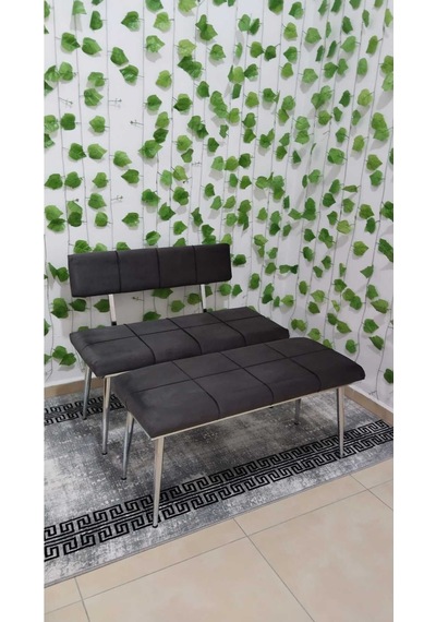 Özcan Metal Krom Metal Ayaklı Bench Sırtlı Mutfak Salon Antre Yatak Odası Puf Bank Oturak Takımı Gri