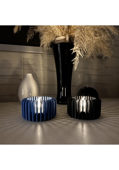 3d Baskı Modern Çizgili Mumluk - Tealight Mumluk 1 Adet -mavi Diğer