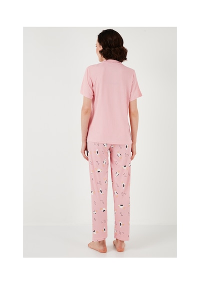 Lela Regular Fit Gömlek Yaka Kısa Kollu Bayan Pijama Takımı 65740102 Pembe