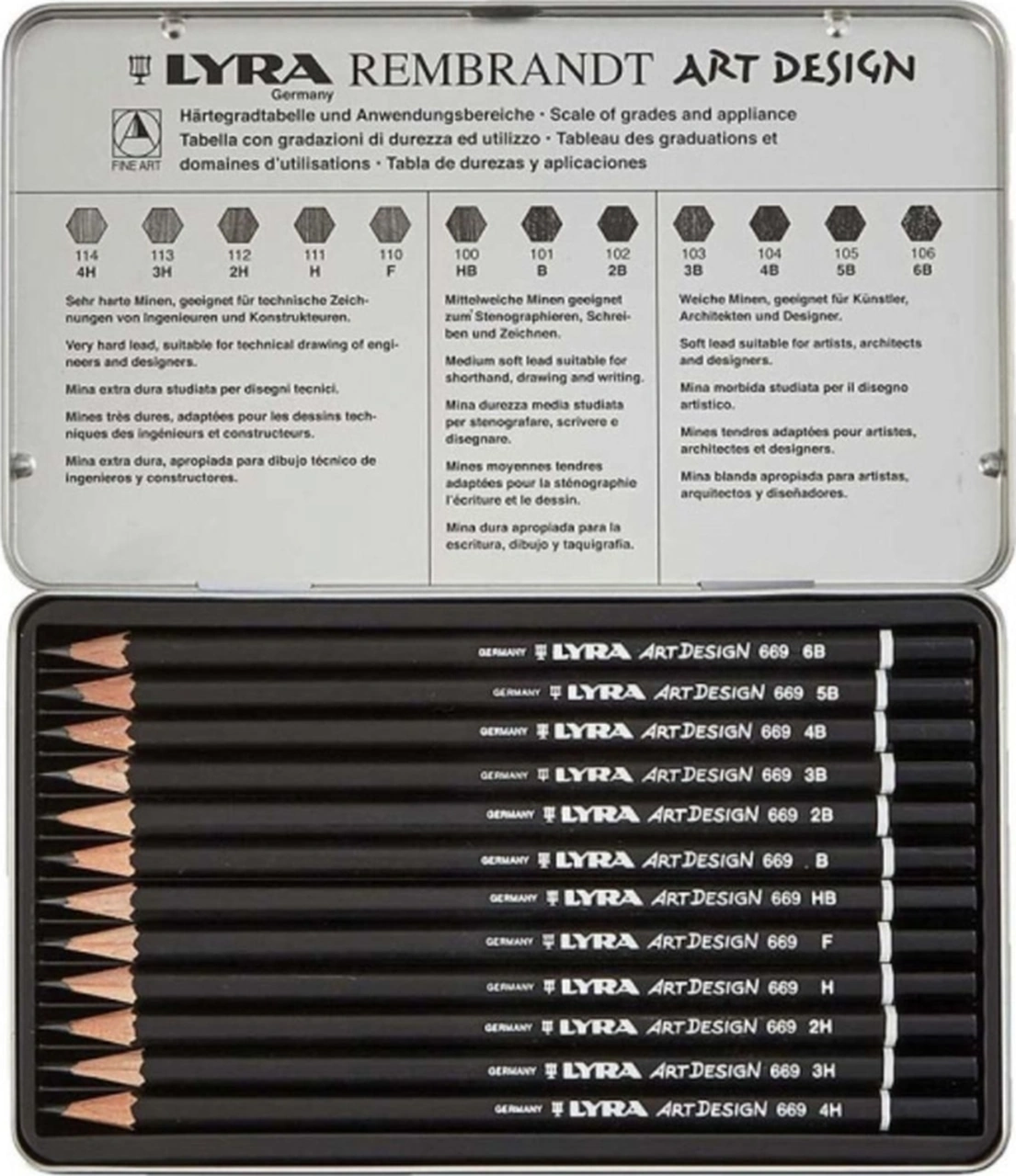 Rembrandt Art Design Dereceli Kalem 12'li Metal Kutu Karışık