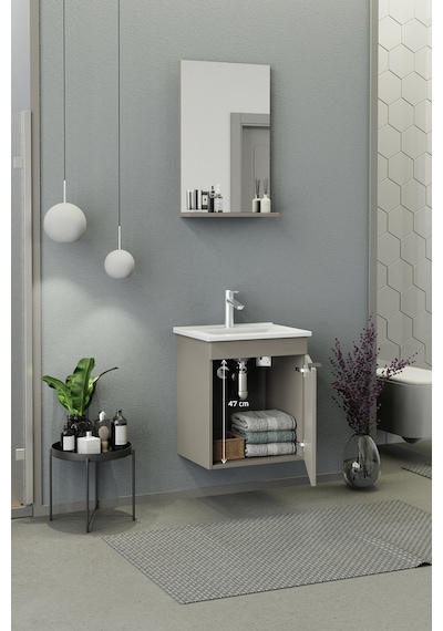 Biani Fix Arya Slım 50 Cm Banyo Dolabı,Seramik Lavabolu, Aynalı,Lavabo Dahil,Mdf,Latte Biani Fix Arya Slım 50 Cm Banyo Dolabı,Seramik Lavabolu, Aynalı,Lavabo Dahil,Mdf,Latte