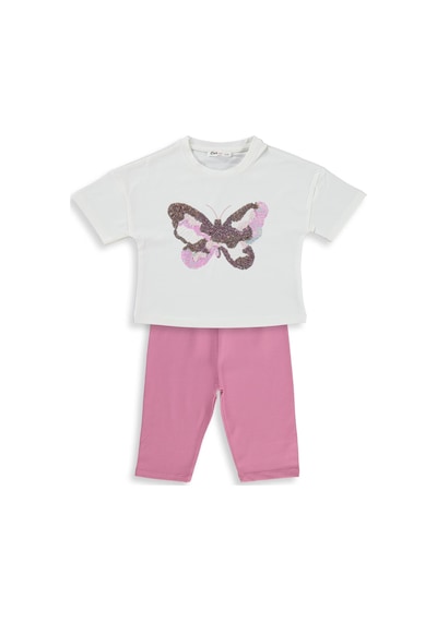 Civil Girls Kelebek Nakışlı 2-5 Yaş Takım - Ekru-soft Pembe