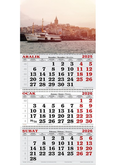 2026 Yılı Gemici Takvimi-galata Kulesi ,galata Köprüsü Ve Vapur