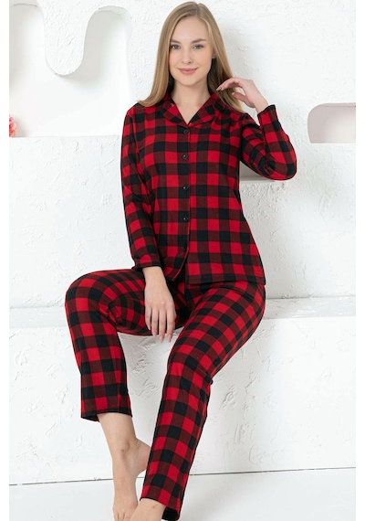 Alimer Kadın Kımızı U Kol Likralı Kışlık Pijama Takım Edy2770uk-k Kırmızı