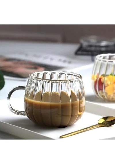 Mithra Life 2 Adet Ateşe Dayanıklı 400 Ml Çizgili Cam Kupa Bardak Mıt1100