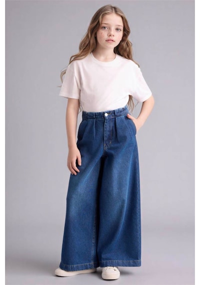 Defacto Wıde Leg Geniş Paça Jean Pantolon Kız Çocuk G9426a826smnm28 Mavi-nm28