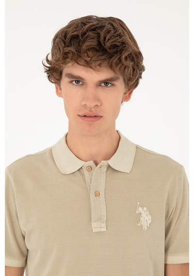 U.S. Polo Assn. Erkek Slim Fit Polo Yaka Açık Haki Basic Tişört 50294207-VR183