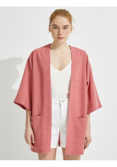 Koton Cepli Kimono Pembe Çizgili 1yak58311cw