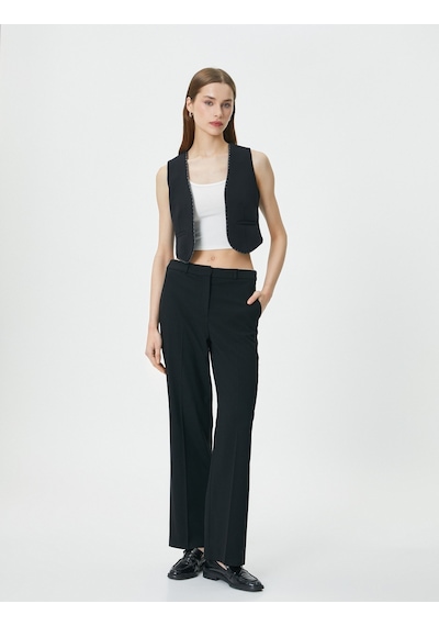 Koton Crop Yelek Simli Şerit Detaylı Cepli Siyah 4sak20031uw 4SAK20031UW999 Siyah