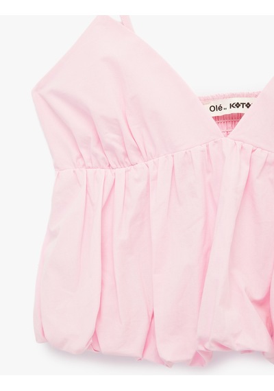 Koton Pamuklu Kolsuz V Yaka Volanlı Bluz Pembe 6sal30005ıw Gül