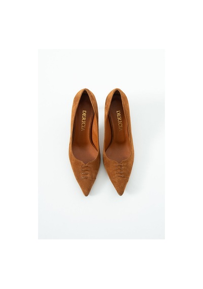 Dericia Shoes Apex Hakiki Deri Süet Kadın İnce Topuklu Ayakkabı Turuncu