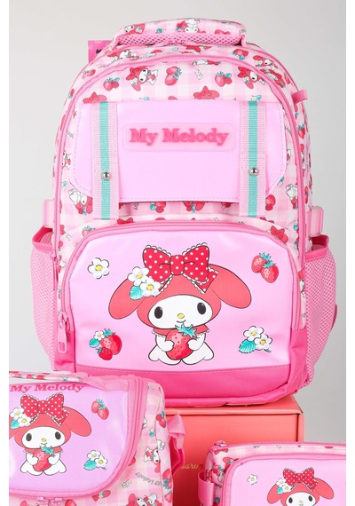 X Dekomus Lisanslı My Melody Sweet Berry Collection Büyük Boy Okul,termoslu Beslenme Ve Kalem Çantası,beslenme Örtüsü Seti Açık Gri