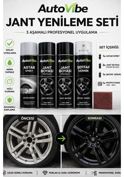 Özel Üretim Piano Black Jant Yenileme Seti Astar+2jantboyası+vernik+keçe Profesyonel Boya Kit