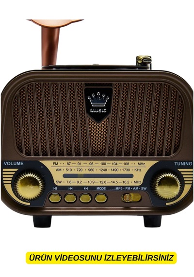 Dexxony Md-1319 Nostaljik Radyo Gramofon Bluetooth Hoparlör Ahşap Tasarım