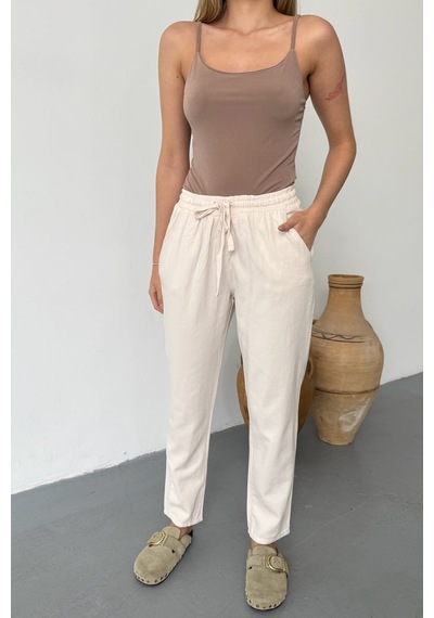 Jee Lee Kadın Beli Ayarlanabilir Çift Cepli Pantolon Taş - 26y Yp5295
