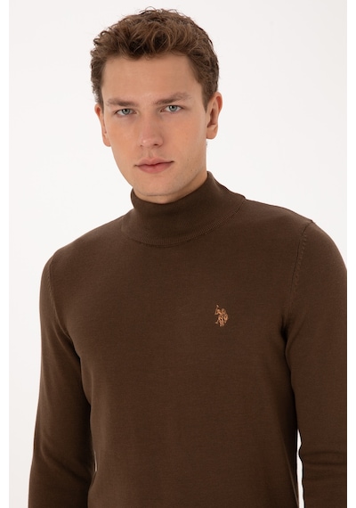 U.S. Polo Assn. Erkek Slim Fit Boğazlı Kahverengi Basic Kazak 50313712-VR029