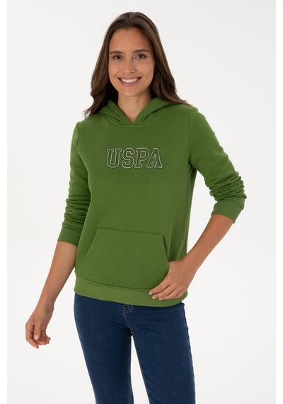 U.S. Polo Assn. Kadın Yeşil Şardonlu Kapüşonlu Basic Sweatshirt 50313566-VR054