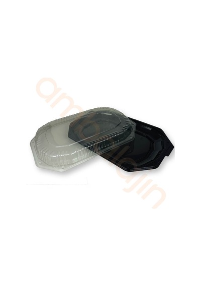 50 Adet Siyah Büyük Catering Kabı Kapaklı Yemek Kabı 27x41 Cm