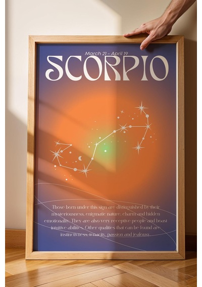 Scorpio Akrep Burcu Çerçeveli Tablo Aura Enerji Renkleri Astrolojik Takım Yıldızı Sembolü