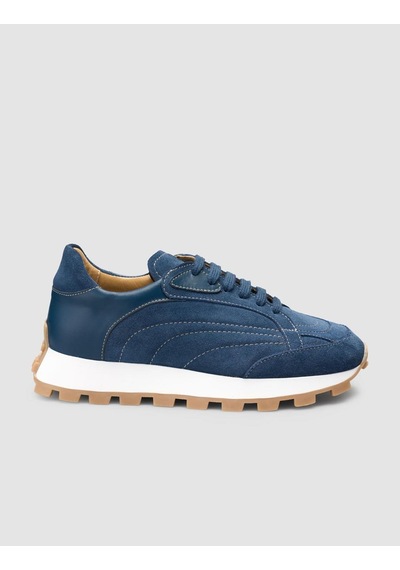 %100 Hakiki Deri Mavi Kadın Sneaker Mavi