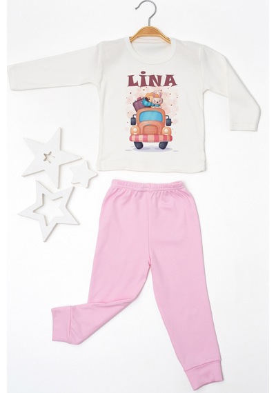 Pia Baby İsimli Kız Çocuk Pijama Takımı %100 Pamuk Penye İsme Özel Baskılı Kişiselleştirilebilir Pijama Seti 20753p14pi Krem