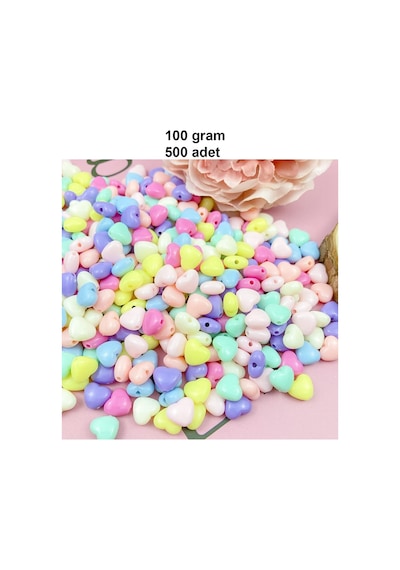 100 Gr 500 Adet Şeker Rengi Akrilik Kalp Boncuklar Renkli Karışık Plastik Pastel Boncuklar Ara Boncuk Kalp Şekilli Kolye Bilezik İçin