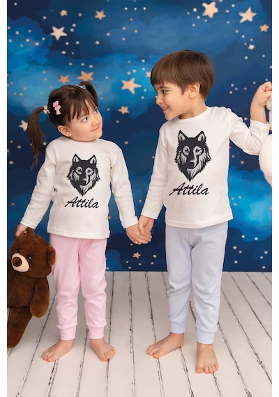 Pia Baby İsme Özel Erkek Çocuk Pijama Takımı %100 Pamuk Penye İsim Baskılı Kişiye Özel Çocuk Pijaması 20162p14pi Krem