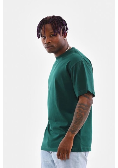 Erkek Düz Yazlık Kısa Kol Tişort Bisiklet Yaka Oversize T-shirt - Koyu Yeşil
