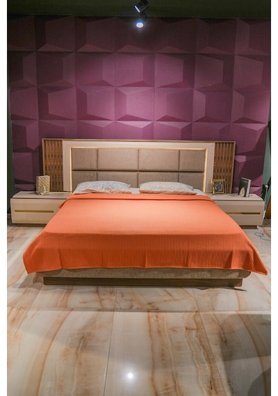 Sofline %100 Pamuk Çift Kişilik Yazlık Örgü Pike, Yatak Örtüsü, Terletmez Kumaş 240x200cm Turuncu